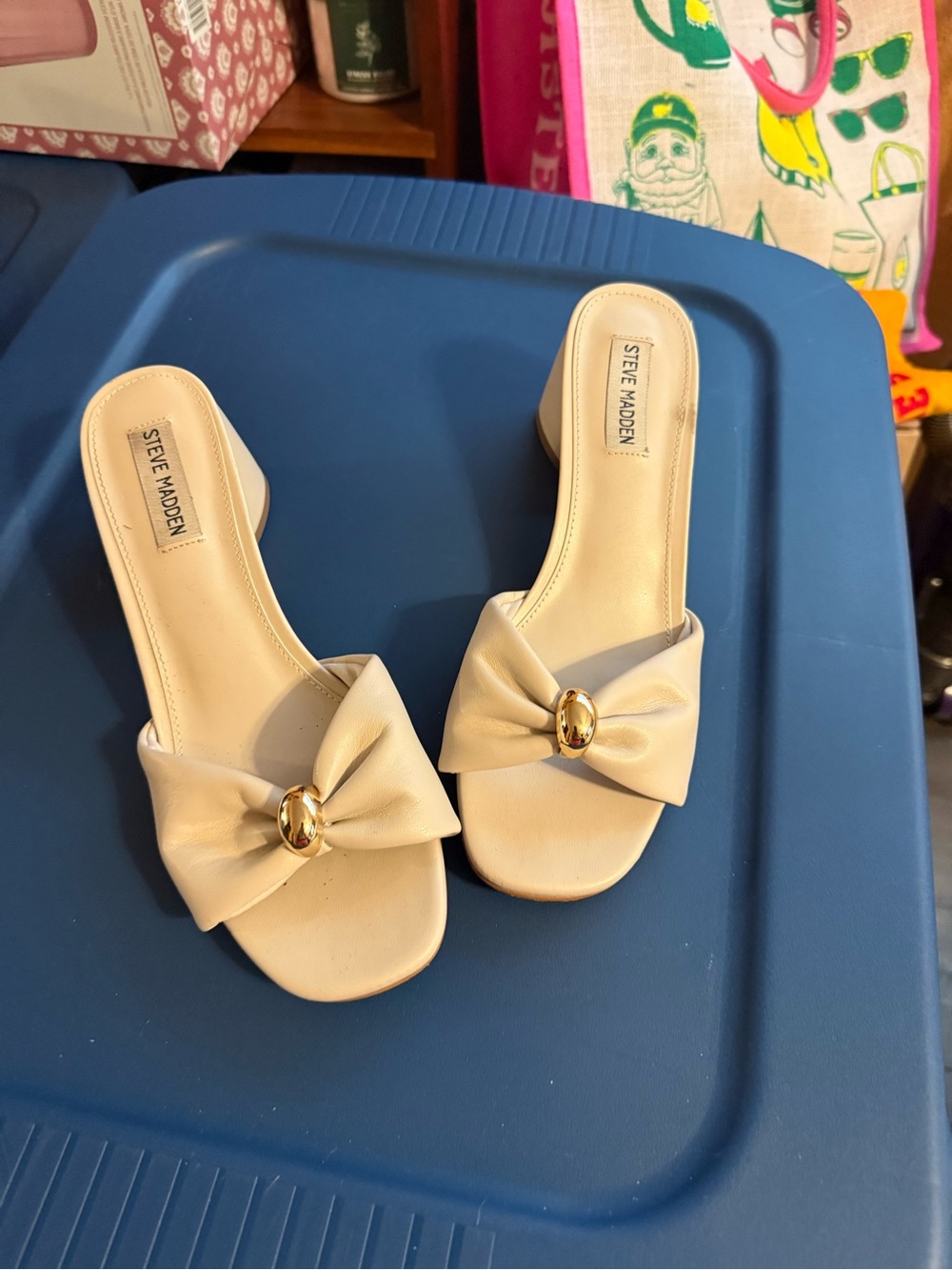 Steve Madden Cream Knot Slide Mules with Gold Accent